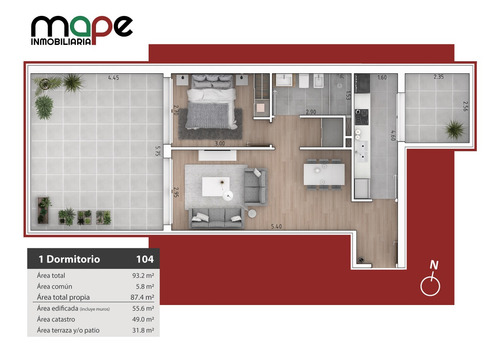 Imagen 7 de 7 de Apartamento De 1 Dormitorio En Malvín, U$s 74.100 + Cuotas