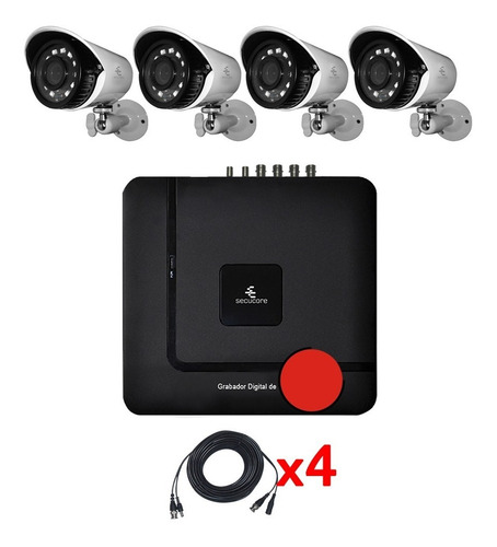 Imagen 1 de 6 de Kit Cctv Circuito Cerrado Video Vigilancia 4 Camaras Bullet