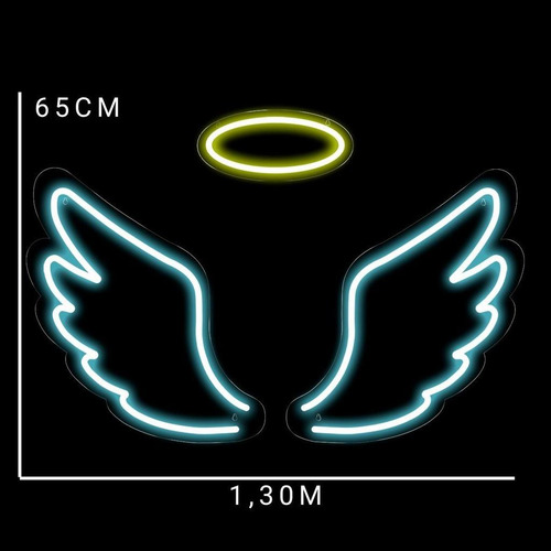 Painel Neon Led Conjunto De Asas De Anjo Iluminação 1,30m