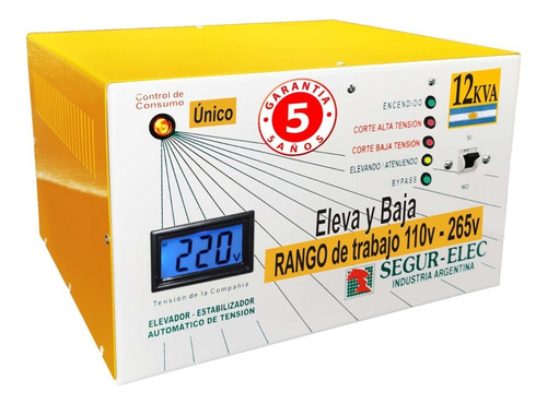 Elevador de tensión Segur-Elec Automático 12KVA 12R110 12000VA entrada de 110V/265V y salida de 220V con entrada de 110-265V CA amarillo