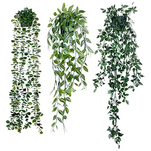 Fake Hanging Plants 3 Pack Artificial Hanging Eucalyptu...