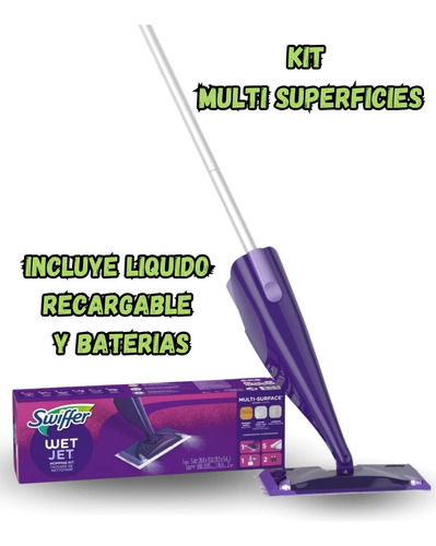 Kit Trapeador Multiuso Swiffer Wet Jet + 1 Liquido + 5 Paños