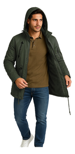 Parka Hombre Abrigada Casual Nueva Con Capucha Temporada Invierno