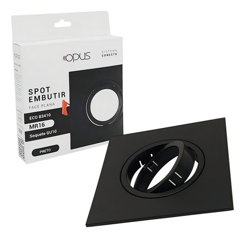 Kit Spot Preto Quadrado Mr16 E Lâmpada Mr16 4w 6500k Gu10 110v/220v