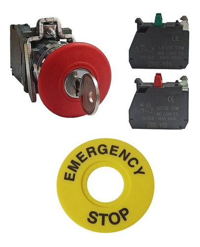 Boton Paro Emergencia Con Llave Na Nc Y Anillo 22mm