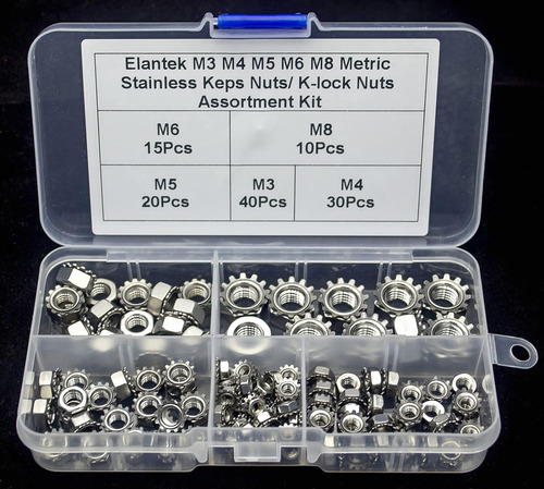 Elantek Kit Surtido De Tuercas De Bloqueo M3 M4 M5 M6 M8 Mét