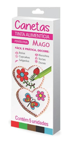 Kit 5 Canetas Alimentícias Mago - Escreva E Decore Doces