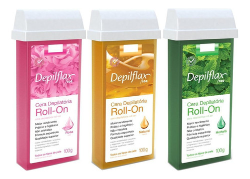 Kit 3 Cera Refil Roll On Hortela Natural E Rosa Depilflax