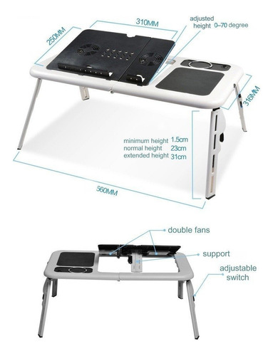 Mesa Portátil Notebook Laptop Plegable Con Ventiladores