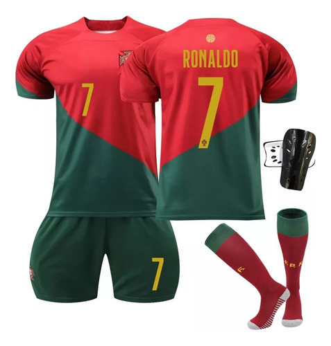 Conjunto De Camiseta #7 De Portugal Para Adultos Y Niños