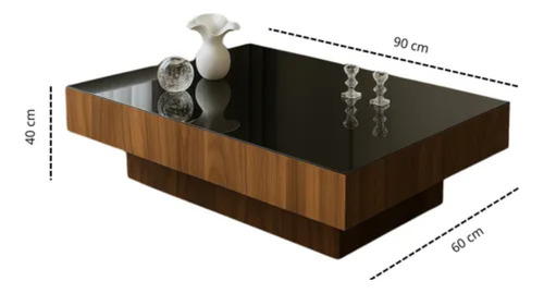 Mesa De Centro Sala Vidrio Negro Templado Lujo 90x60 Marmol Negro/marmol Blanco