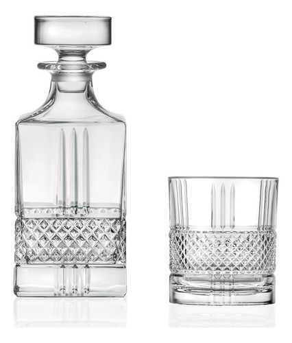 Set Whiskey Vasos De Vidrio 7 Pz Brillante Con Licorera Decantador Rcr Cristal Hecho En Italia Color Blanco