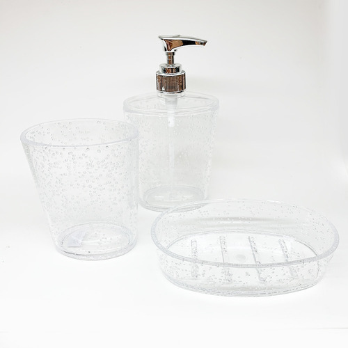 Set Acrilico Burbuja 3 Piezas Baño Dispenser Jabonera Vaso