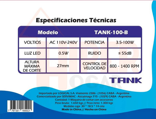 Cortadora De Tela Electrónica 27mm - 100 Watts Tank100b
