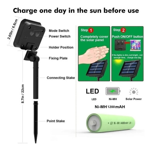 Imagen 3 de 7 de Luces Guirnalda Hada Solar Alambre 200 Led Calido 20 Metros