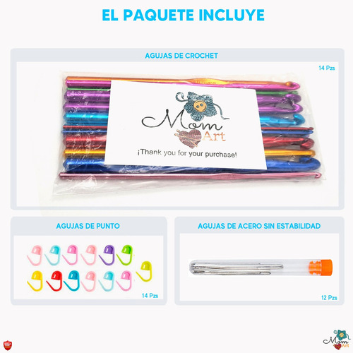 Imagen 2 de 8 de Set 14 Agujas Crochet Metálicas + Accesorios 40 Piezas