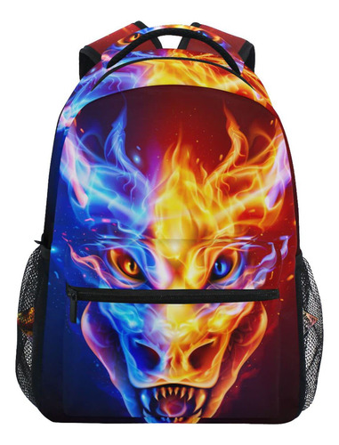 Jiponi Fire Dragon Head En Mochila De Llama Azul Y Roja Para