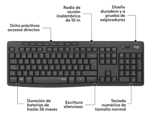 Pack Kit Teclado Mouse Inalámbrico Mk295 Silencioso Español