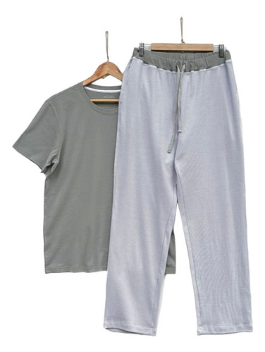 Pijama Largo Hombre Invierno Gris Algodon Pima. Mulamie