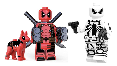Red Deadpool W/dog + Anti-venom Kawaii Mini Figura X-men Se
