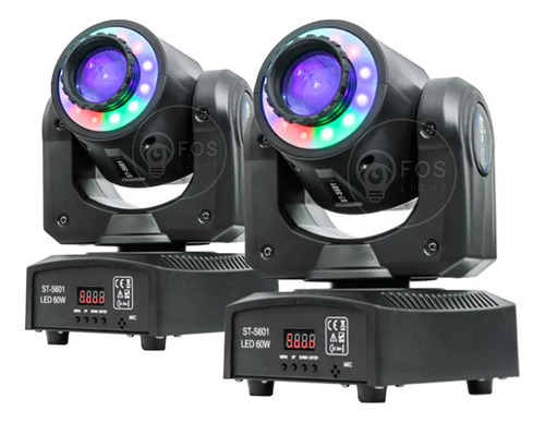 Kit 2 Mini Moving Head Spot 60w + Fita Led 8 Cores+ Desenhos