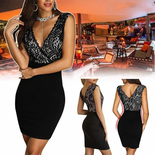 Vestido Corto De Encaje Sexy Elegante Casual Sin Mangas