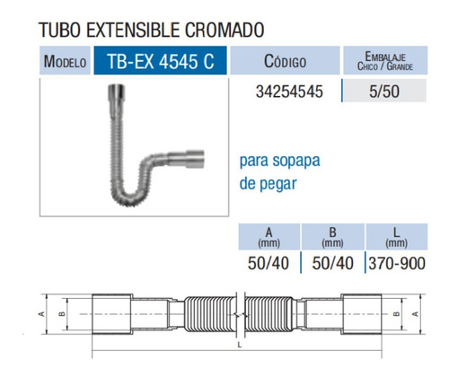 Imagen 6 de 10 de Caño Corrugado Tubo Extensible Latyn Tbex4545c Cromo 50/40
