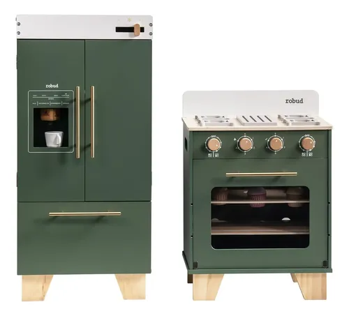 ROBUD Cocina De Juguete De Madera Con Máquina De Hielo Y Accesorios – Juego De Rol Para Niños De 3 A 6 Años, Regalo Educativo