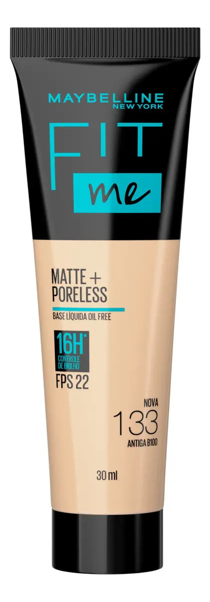 Base de maquiagem líquida Maybelline Fit Me Matte+ Poreless Fit Me FPS tom nova 133 antiga b100 - 72mL 45g
