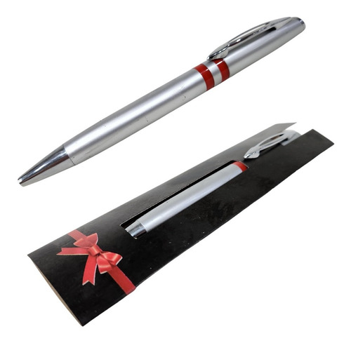Bolígrafo Oferta X100u Plástico Retráctil Silver C/aro Rojo
