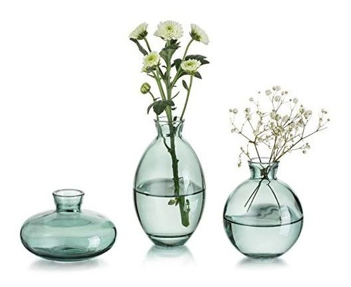 Set De 3 Jarrones De Vidrio Verde, Decoración Moderna