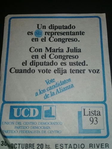 Volante De Campaña Politica 1985 Ucd Acto Estadio River