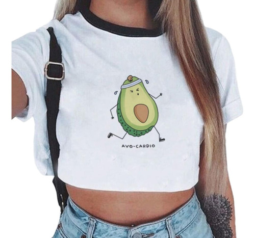 Camiseta Corta Estampado Aguacate Mujer Tops Moda 