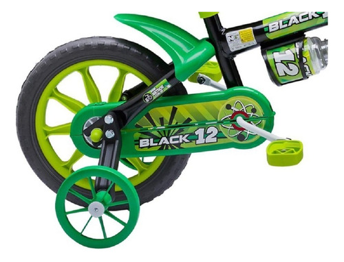 Bicicleta urbana infantil Nathor Black 12 freios tambor cor preto/verde com rodas de treinamento
