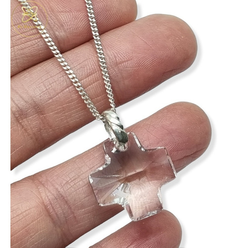 Imagen 4 de 7 de Dije Plata Cristal Swa Cruz Transparente 20mm
