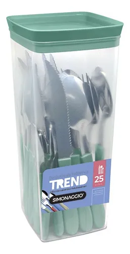 Juego Set 24 Cubiertos + Pote Simonaggio Verde Oliva