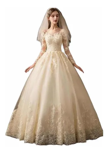 Vestido de noiva princesa cor champanhe 2025
