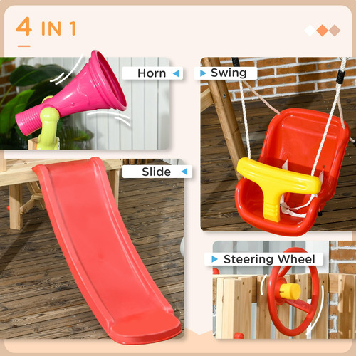 Juego De Columpio De Madera Con Tobogán Y Rueda Para Niños Rojo