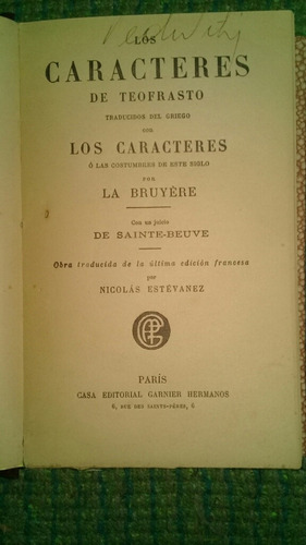 Los Caracteres De Teofrasto / Los Caracteres Por La Bruyere