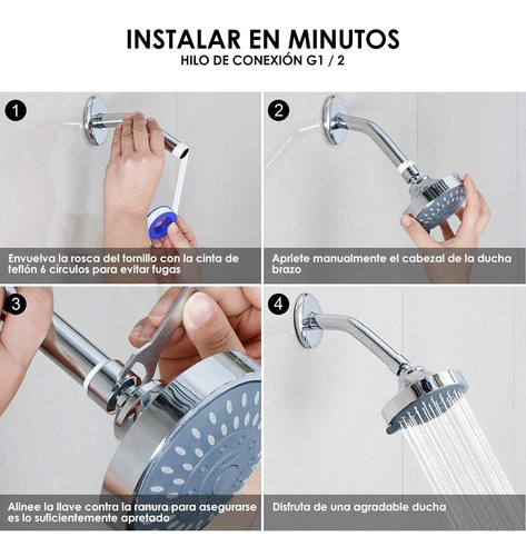 Imagen 6 de 9 de Cabezal De Regadera Ducha Regulable De Alta Presión