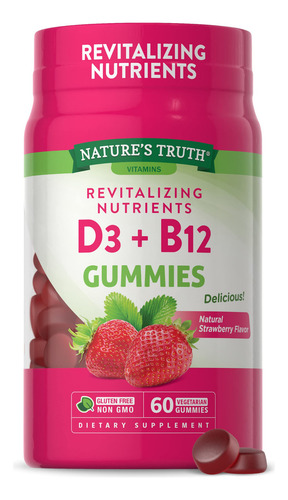 Nature's Truth Suplemento de Vitamina D3 + B12 60 gomitas para 1 mes