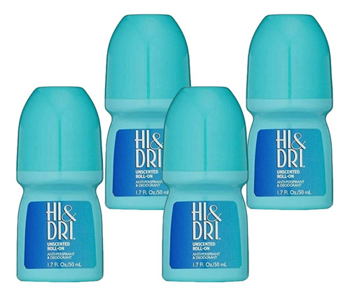 4un Desodorante Hi E Dri Roll-on Unscented 50ml Sem Perfume