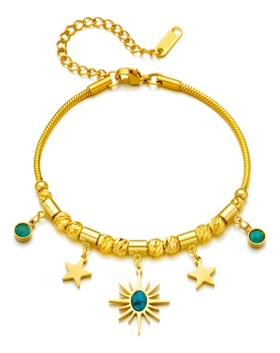 Pulsera Dama Dijes Estrella Acero Inoxidable Chapado En Oro