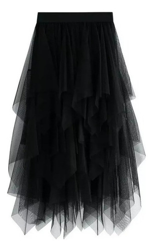 Falda Midi Mujer Tul Redondo Elegante Princesa Negra