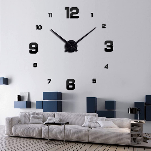Imagen 2 de 9 de Reloj De Pared Con Diseño 3d Moderno Grande Negro Numero47''