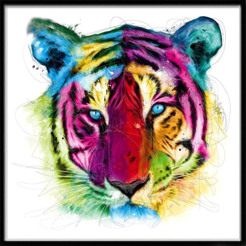 Pintura Diamante Tigre Multicolor 30x30 Cristal Redondo