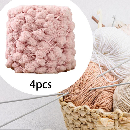 - Hilo Grueso De Pompón, 4 Bolas, Cómodo Para Tejer A Rosa