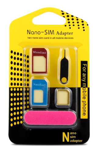 5 Adaptadores Para Cartões Sim, Nano Para Micro, Telefone Un