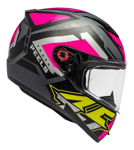 Capacete Moto Peels Icon Track Sem Óculos Interno Cor Cinza Fosco com Pink Tamanho do capacete 60