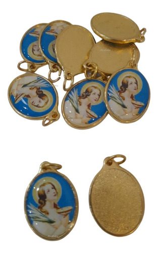 10 Medallas Dije Santa Lucia 26mm Religiosa Dorada Souvenirs